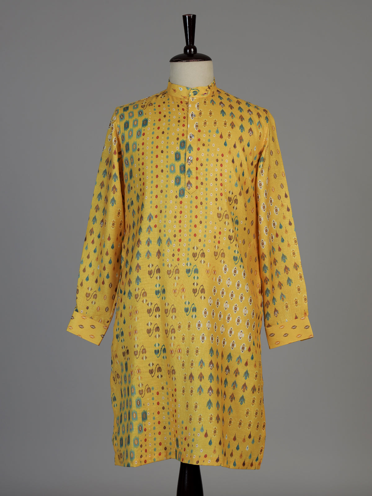 Yellow men geometric printed chinese kurta
