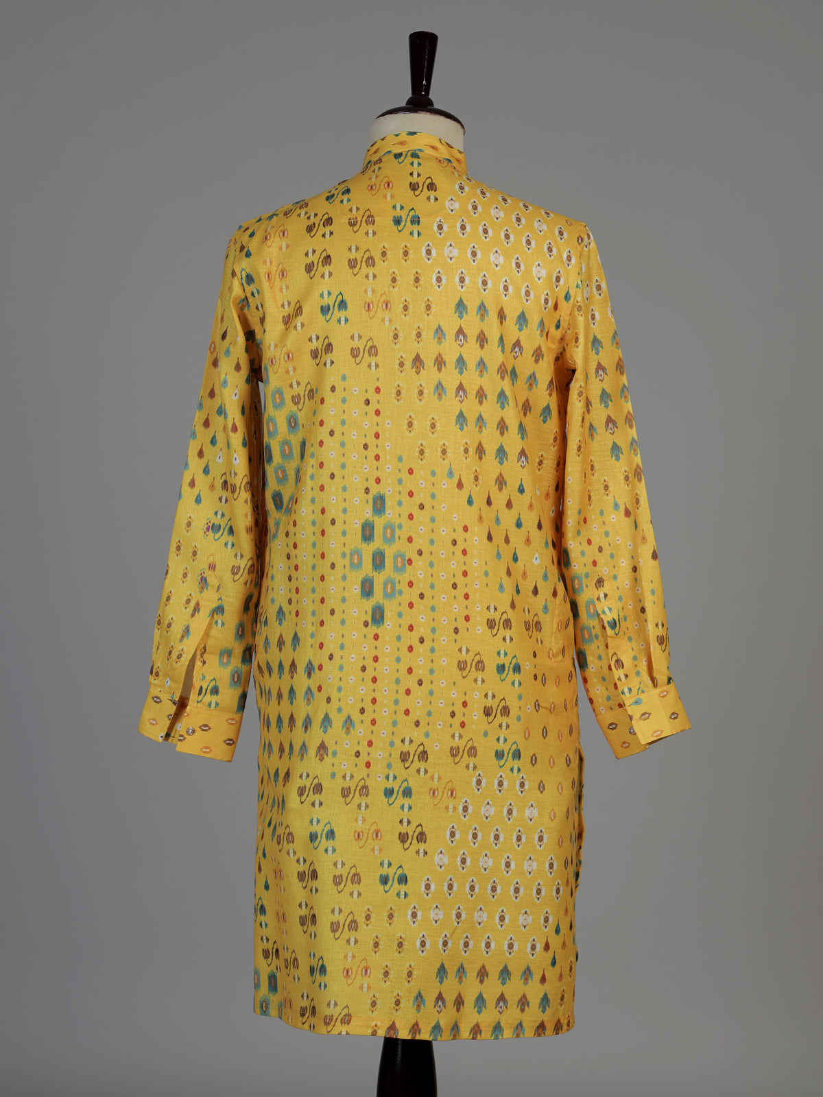 Yellow men geometric printed chinese kurta