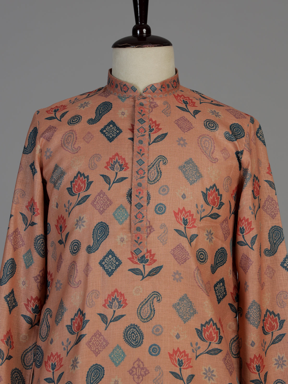 Peach men kalka floral kurta suit
