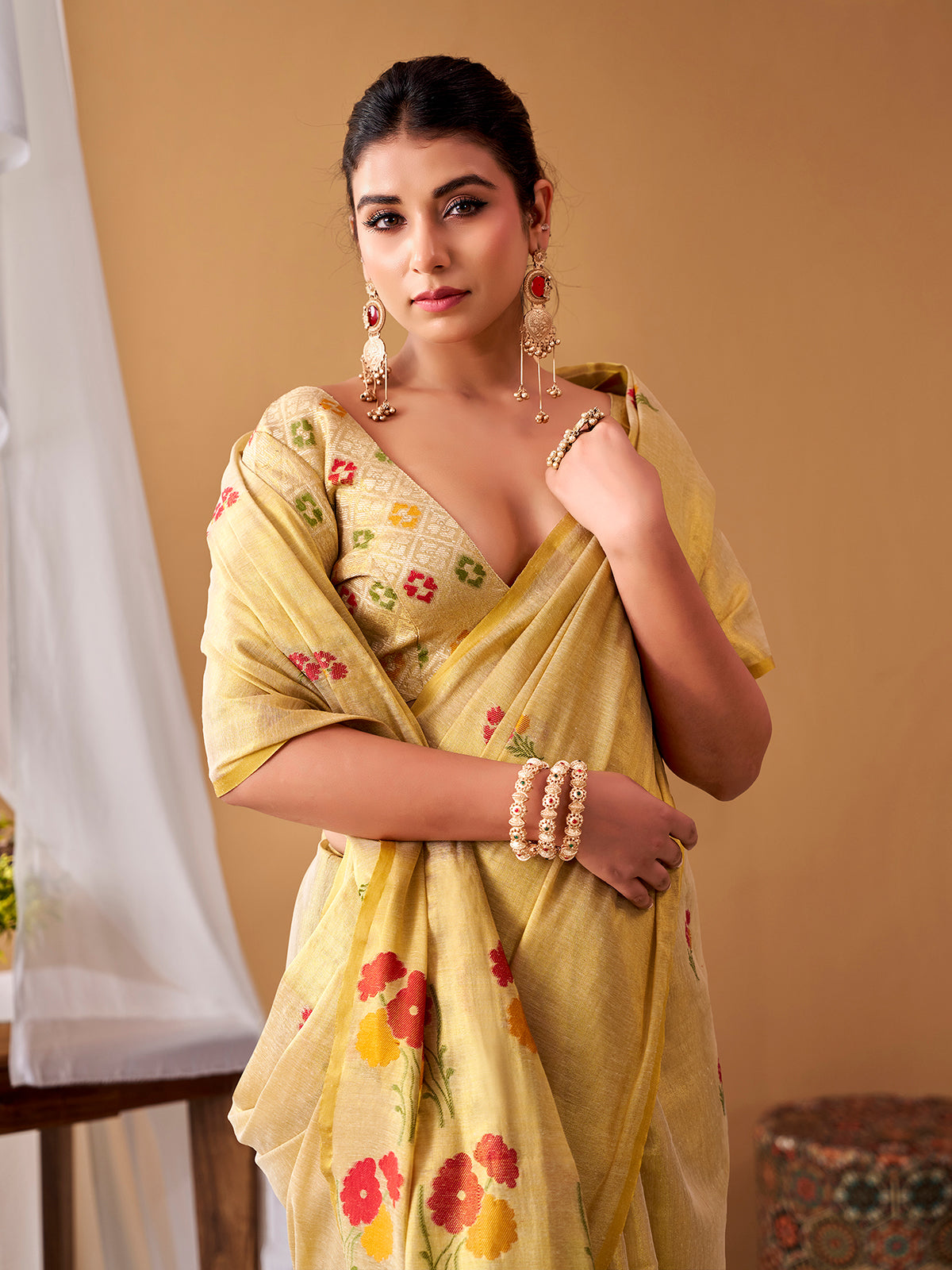 Mehendi light green floral tissue silk saree
