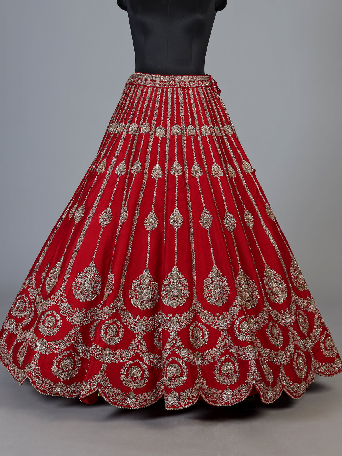 Red raw silk unstitched bridal lehenga choli with double dupattas