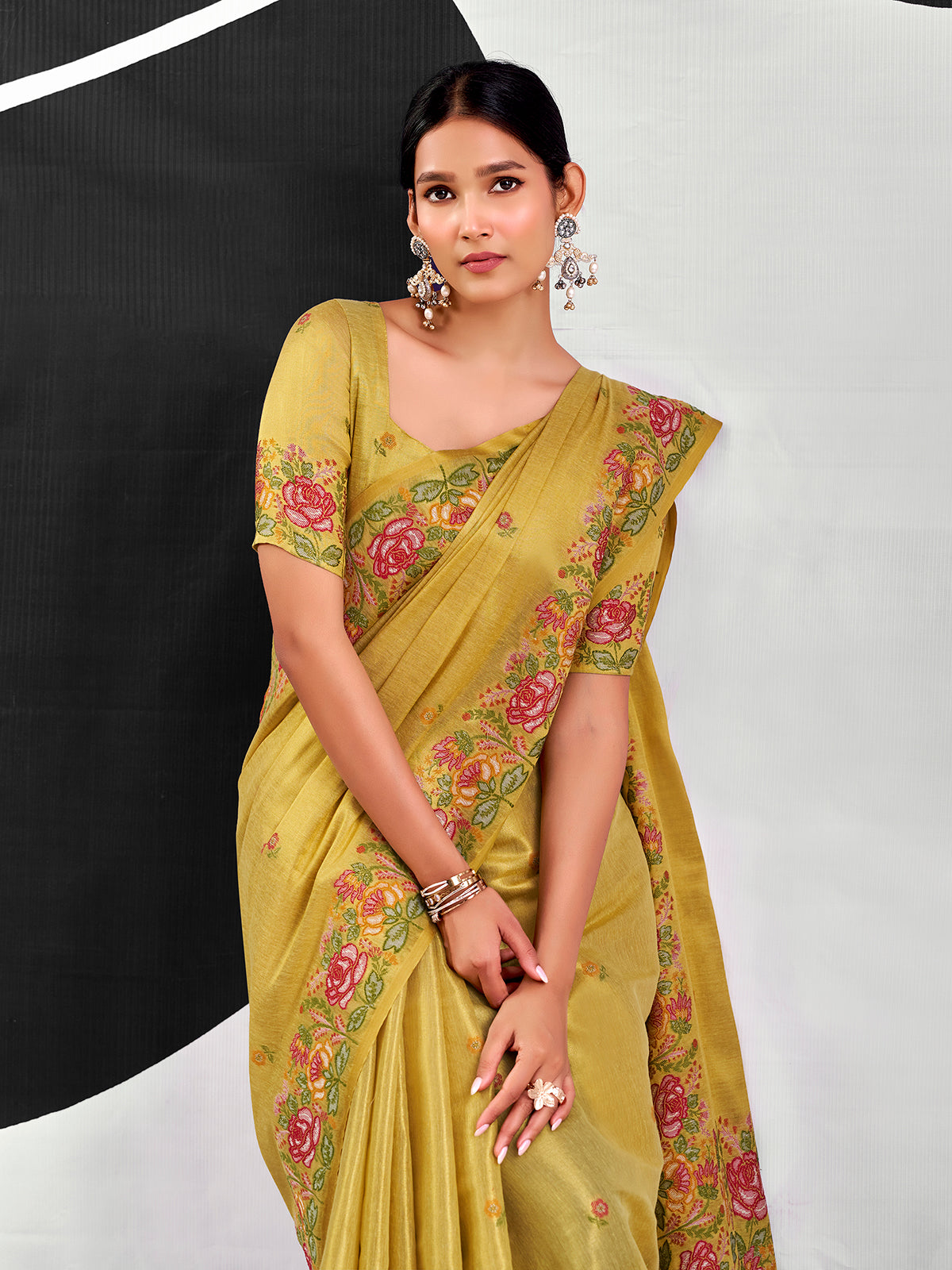 Green elegant tissue silk zari saree