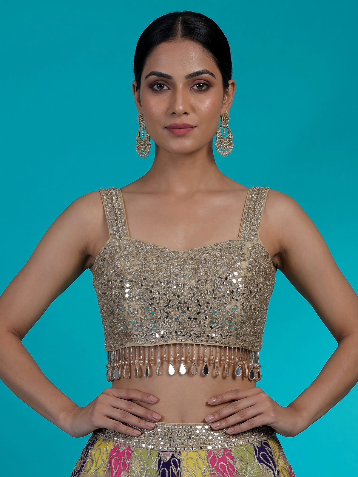 Multicolour silk lehenga choli with vibrant gota aabla craftsmanship