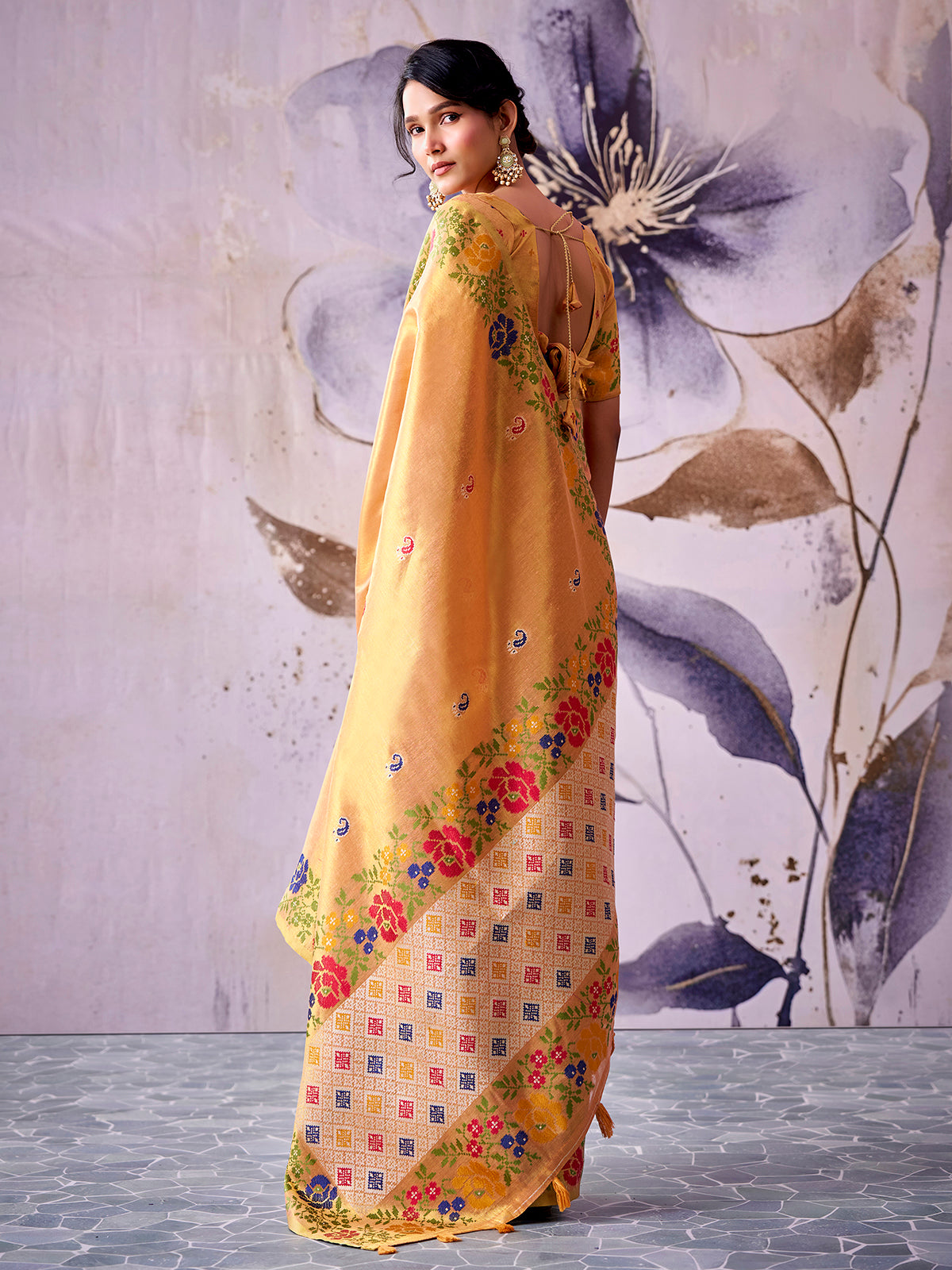 Premium light yellow tissue silk saree