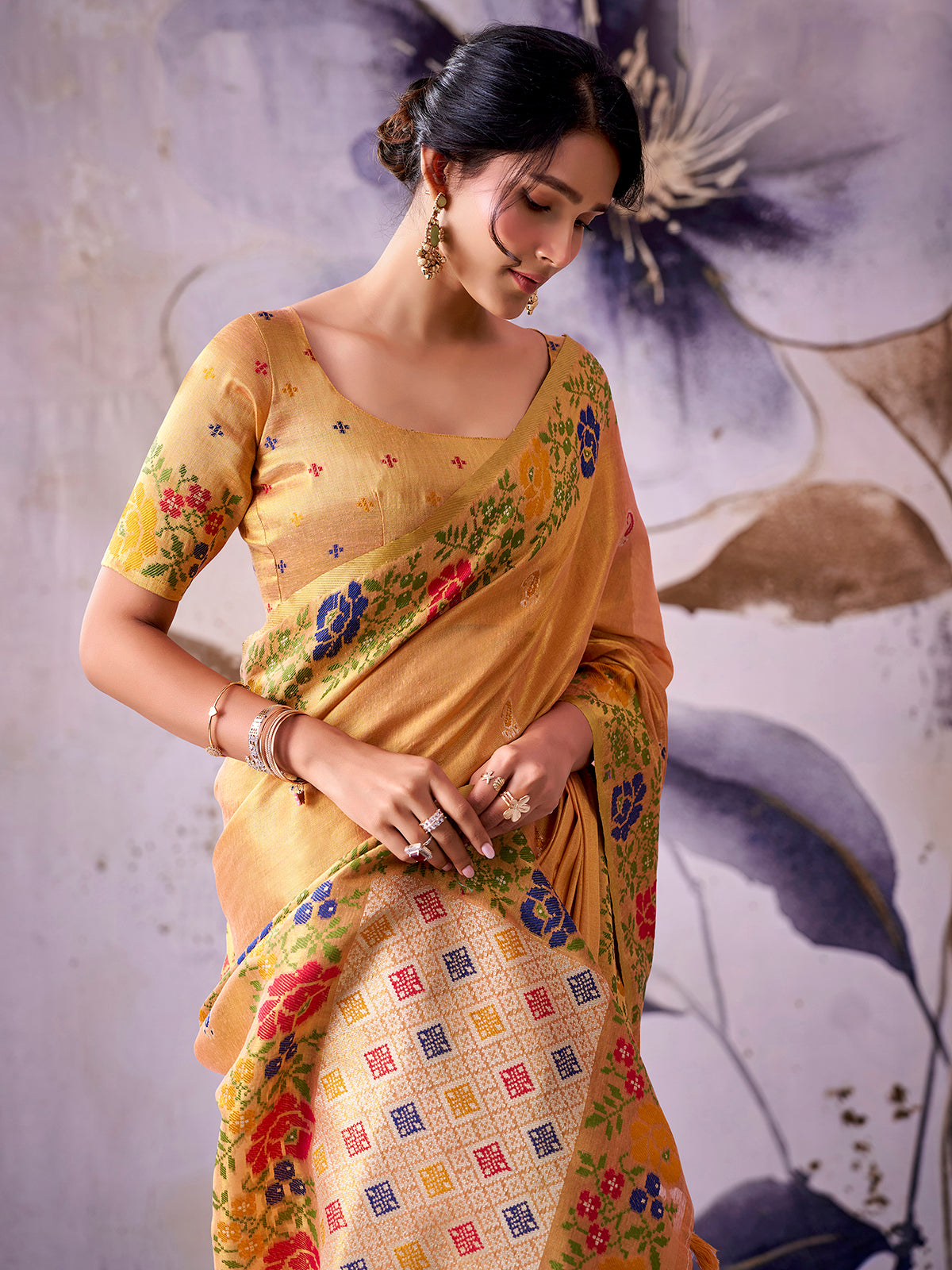 Premium light yellow tissue silk saree