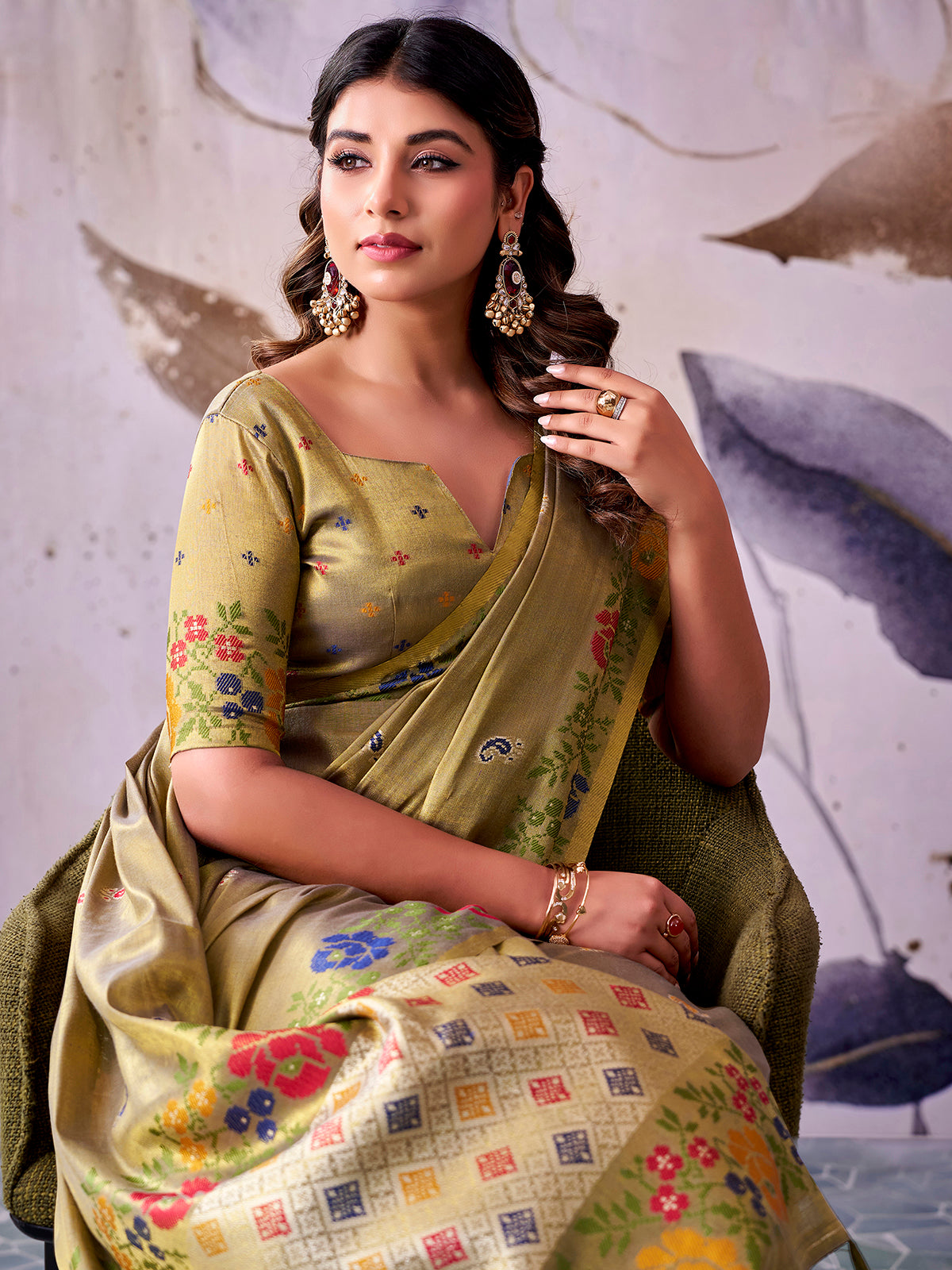 Royal green designer tissue silk saree women