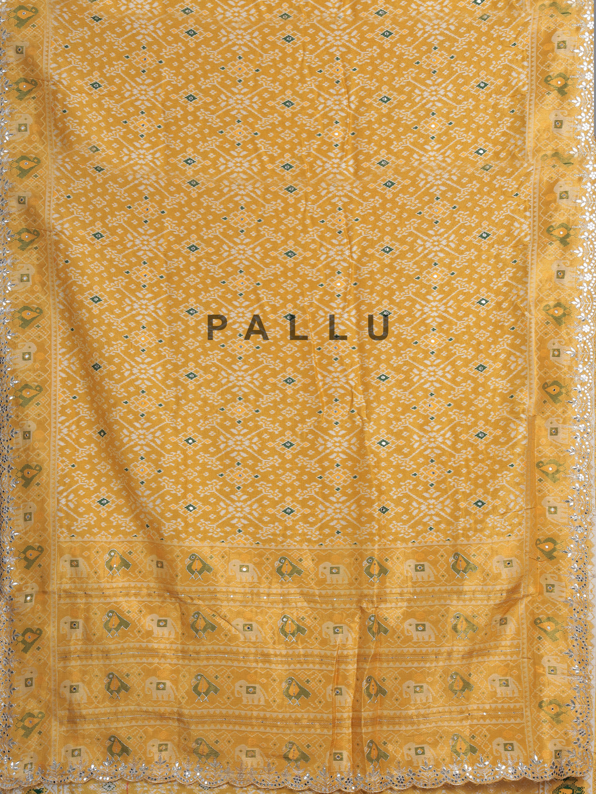 Mustard yellow soft silk saree with vibrant patola printed elegance