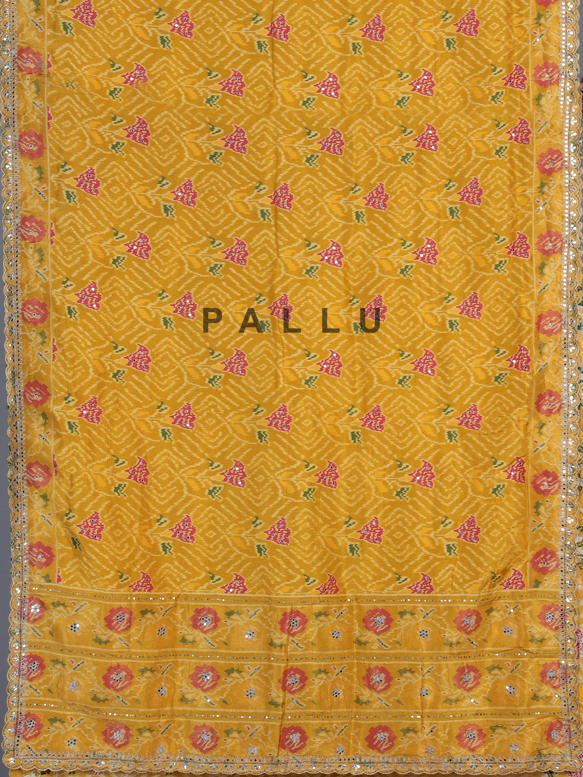 Mustard yellow soft silk saree with bandhani floral contrast elegance