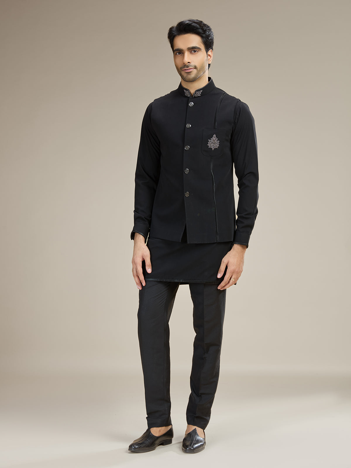 Royal black polyester waiscoat set