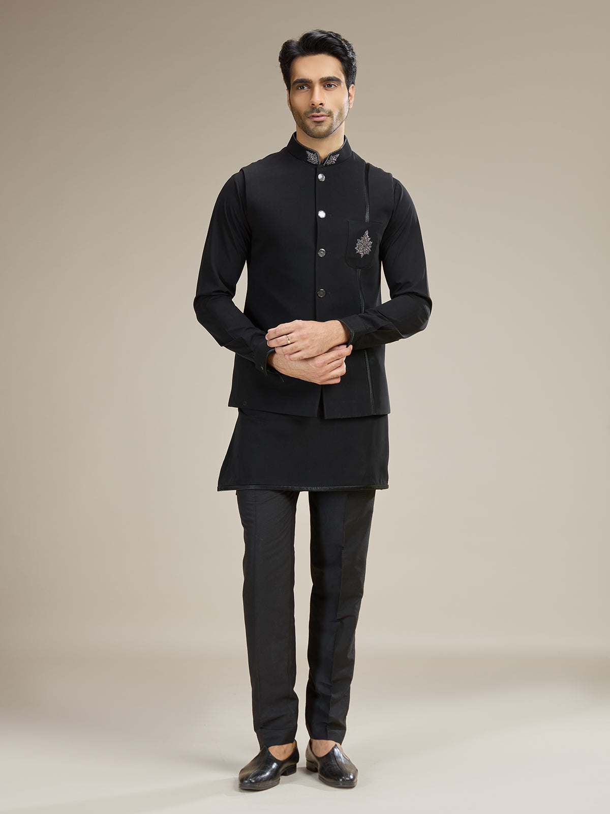 Royal black polyester waiscoat set