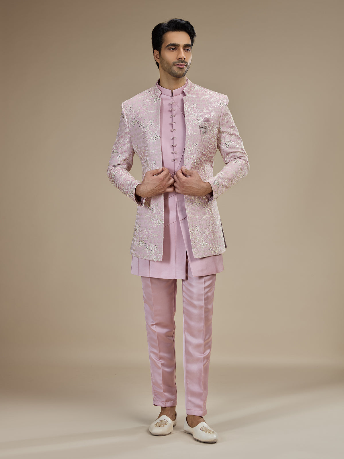 Pink men floral bandhgala indo western