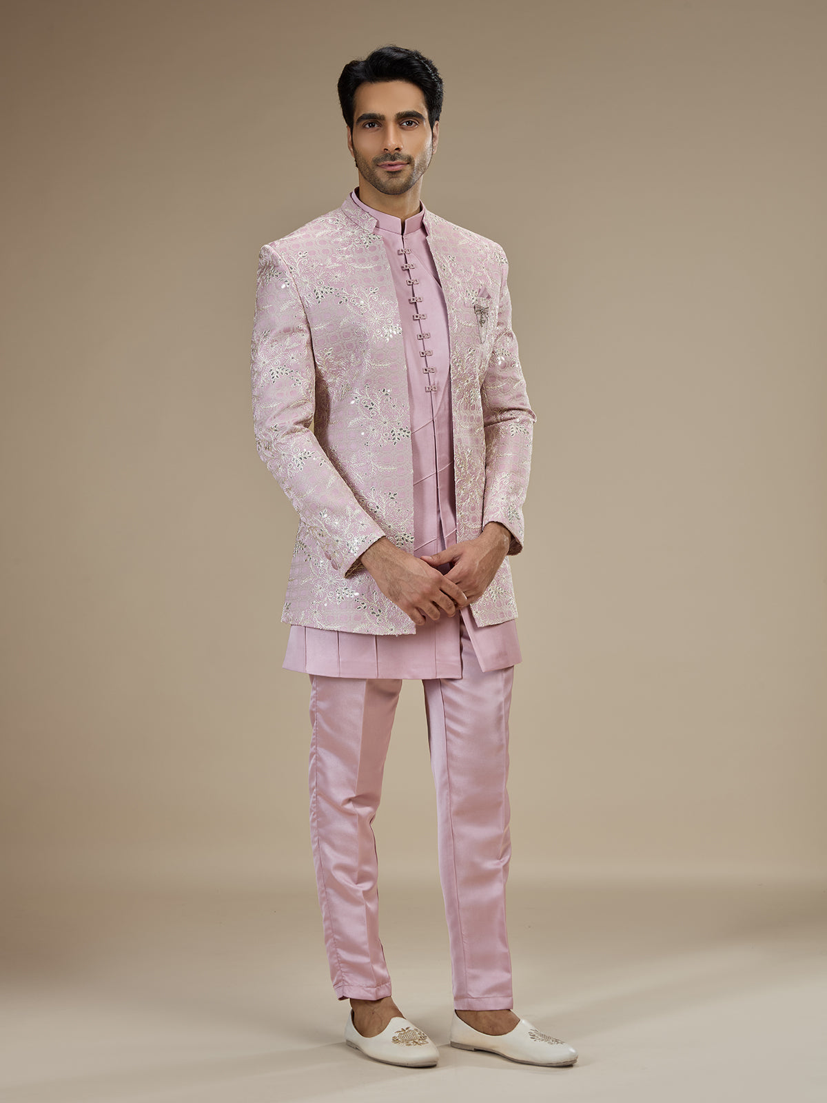 Pink men floral bandhgala indo western