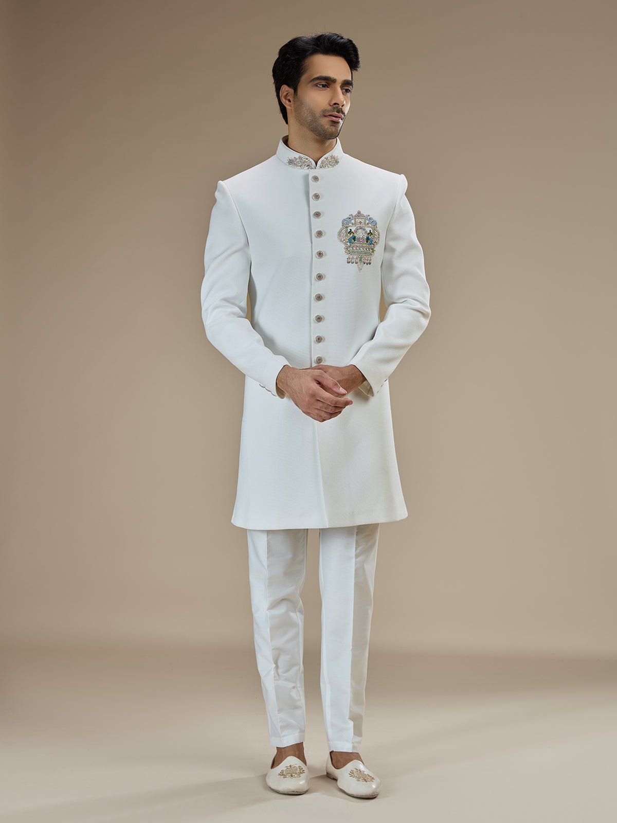 Off white men peacock crest indo western
