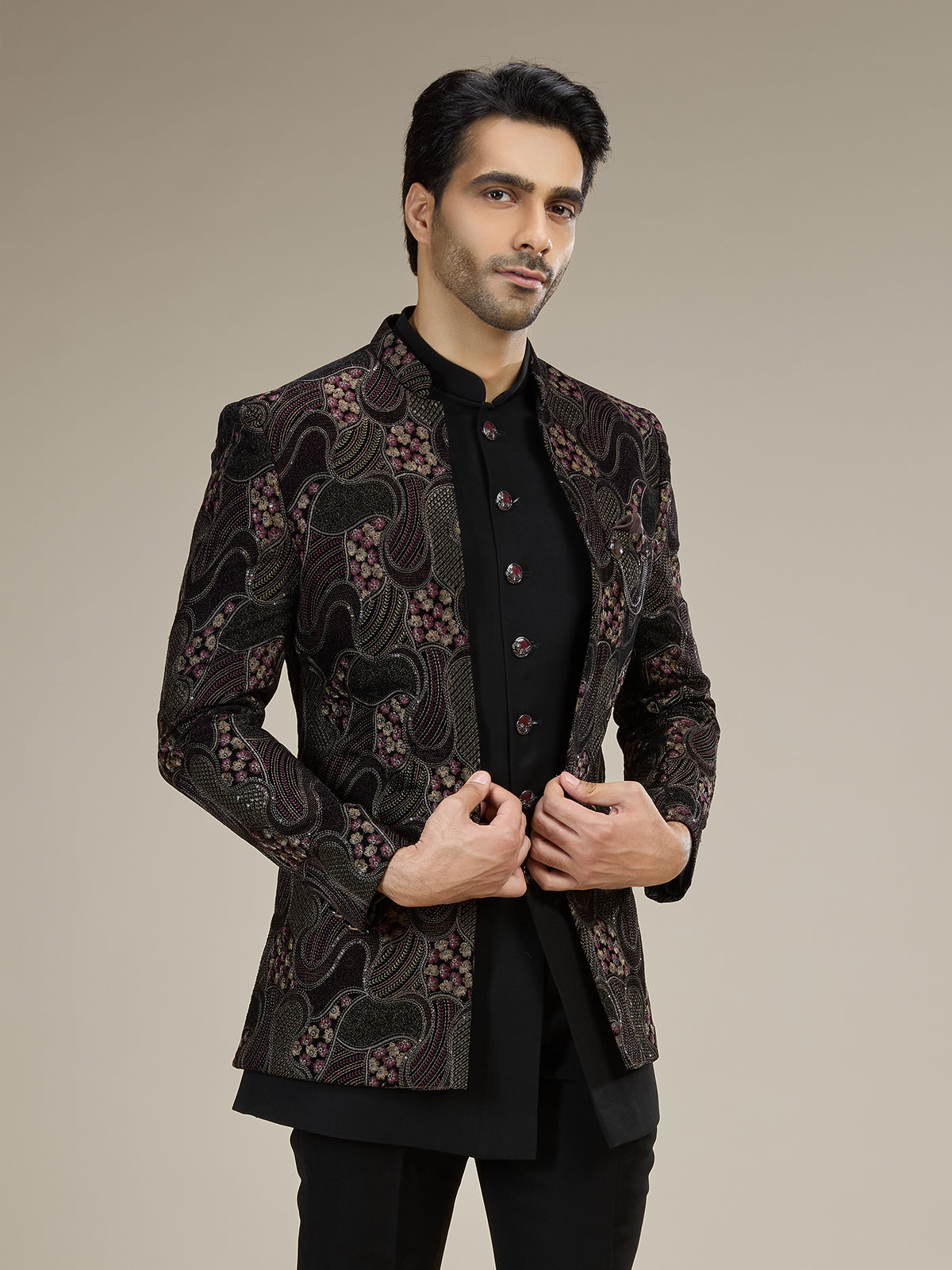 Black men royal paisley velvet indo western