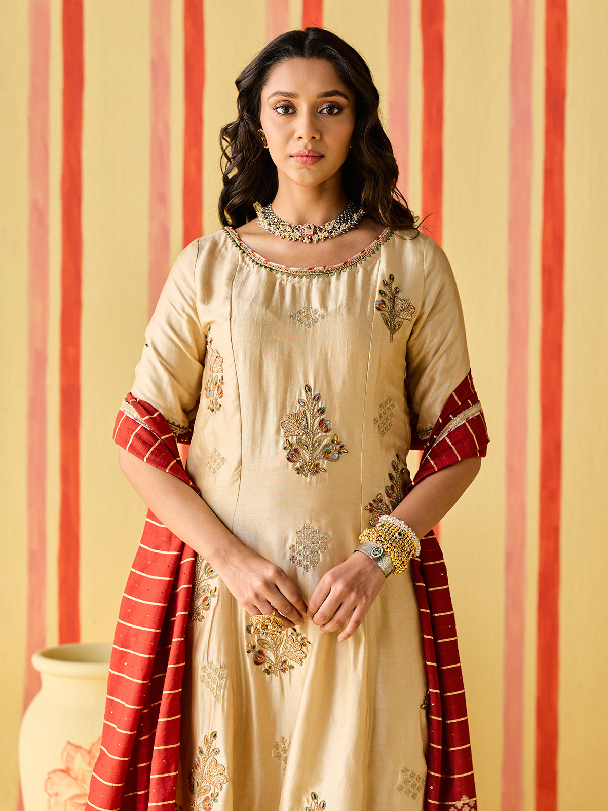 Champagne gold women regal anarkali suit