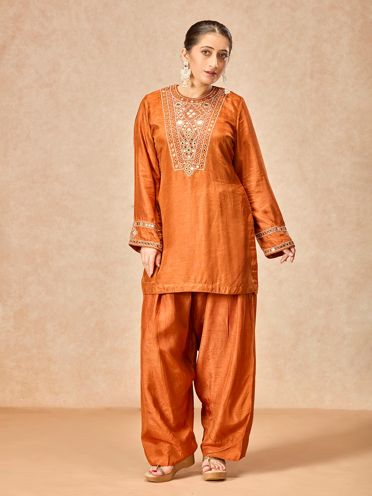 Rust orange women embellished salwar suit