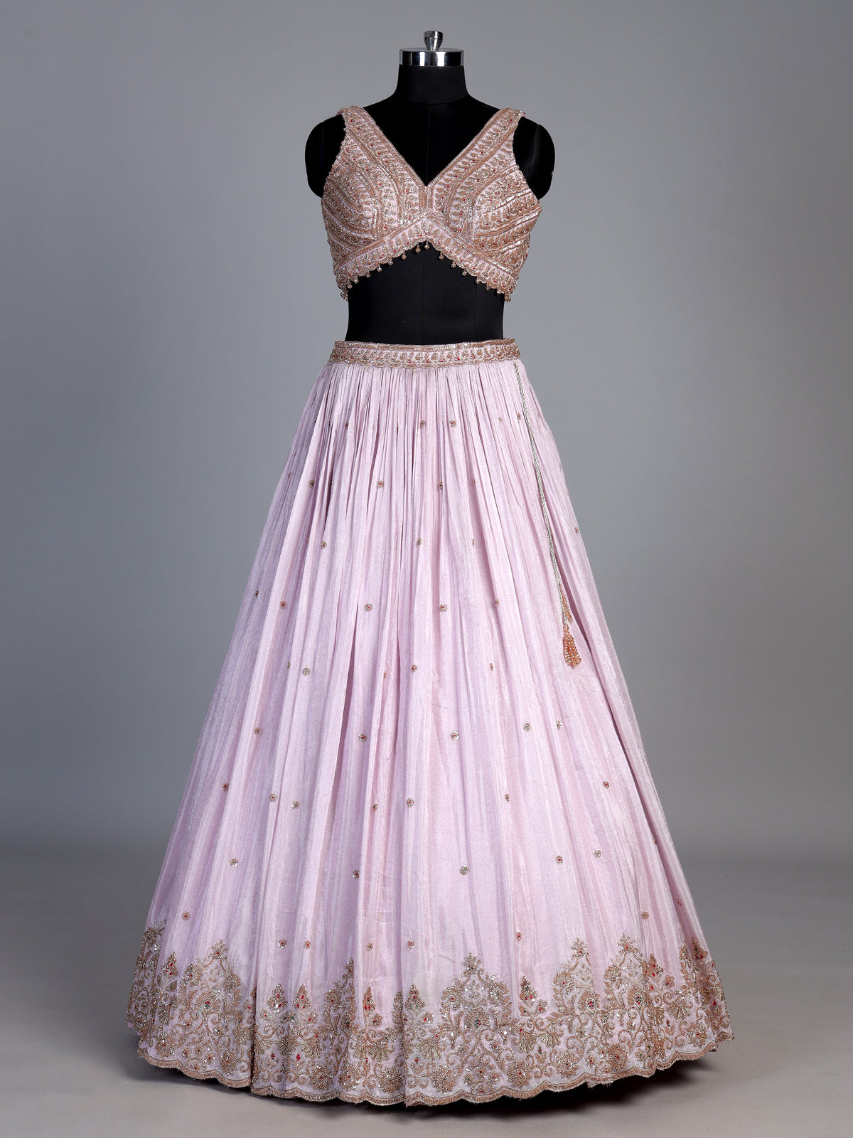 Pink silk embellished lehenga choli with elegant dupatta