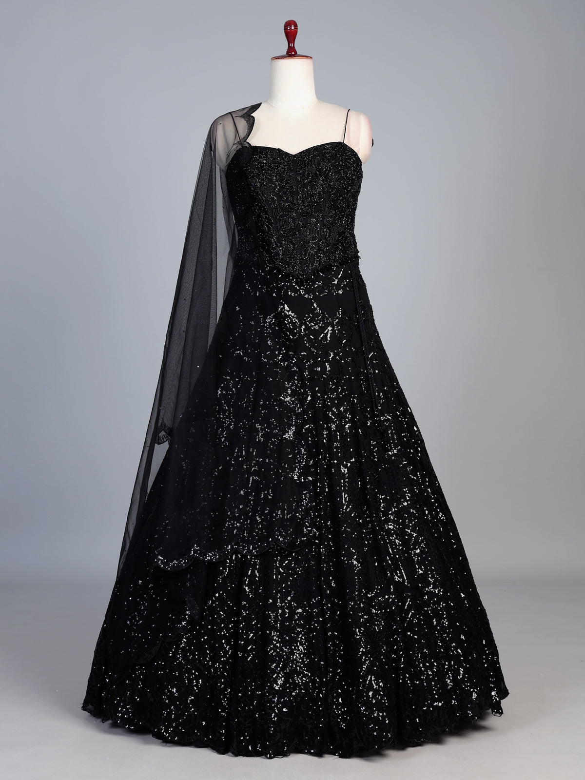 Black georgette designer lehenga choli with elegant sequin embellishments