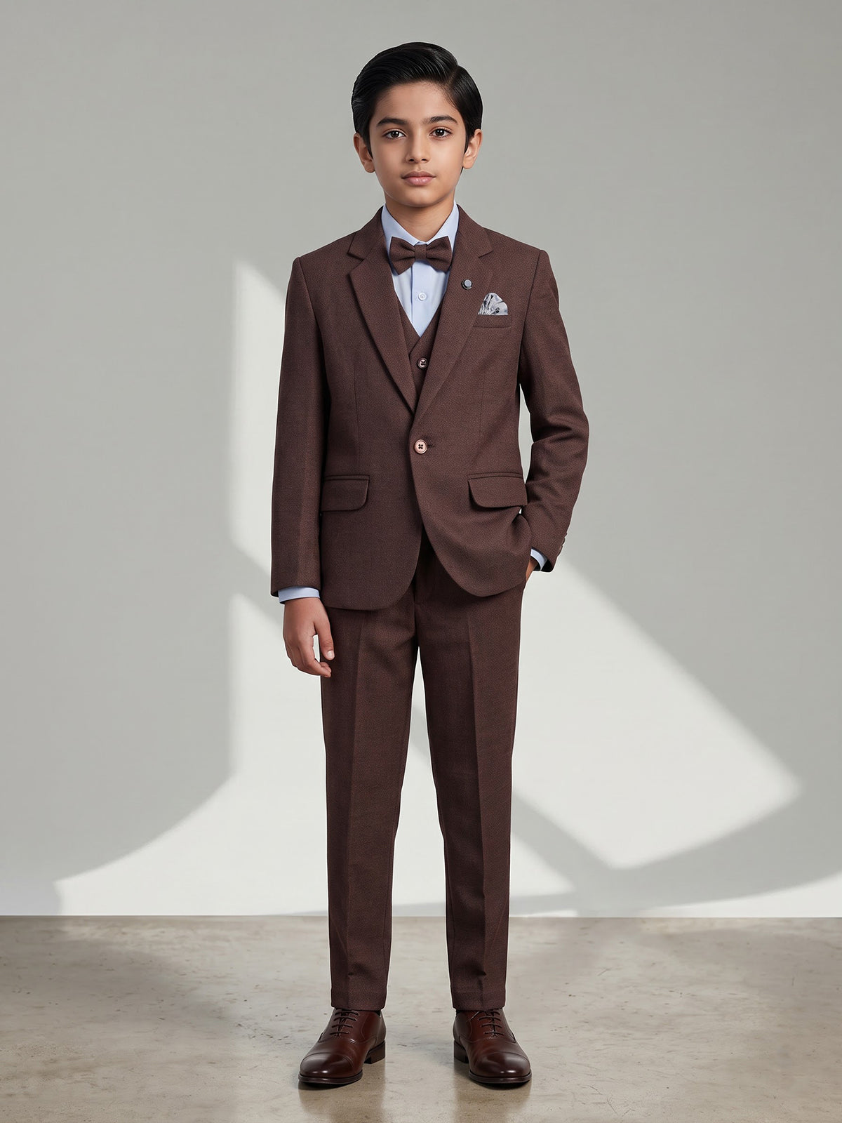 Brown solid one-button cotton blend coat suit