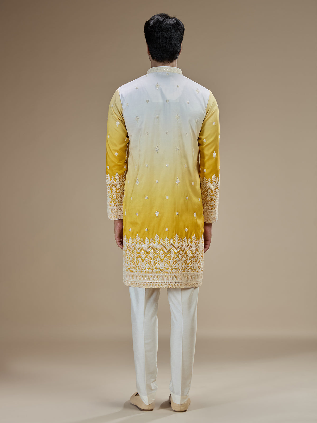 Yellow men ombre tussar kurta pajama