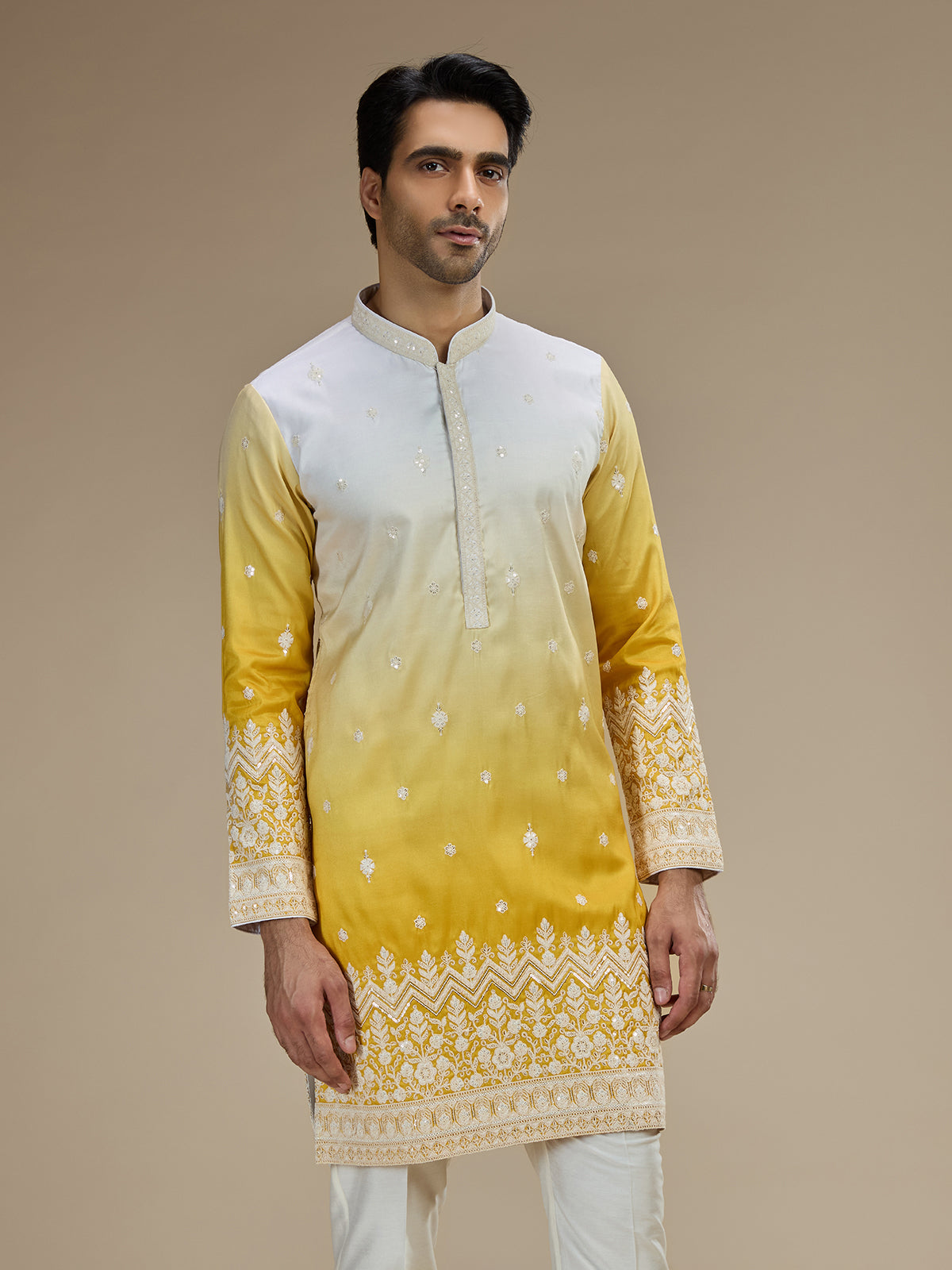 Yellow men ombre tussar kurta pajama