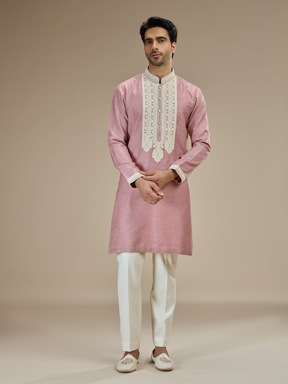 Pink men lucknowi chikankari kurta suit