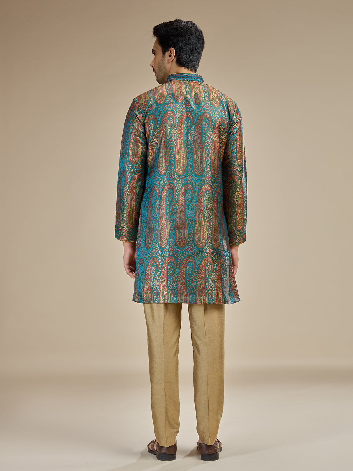 Turquoise blue mens kashmiri botanical modal kurta pajama