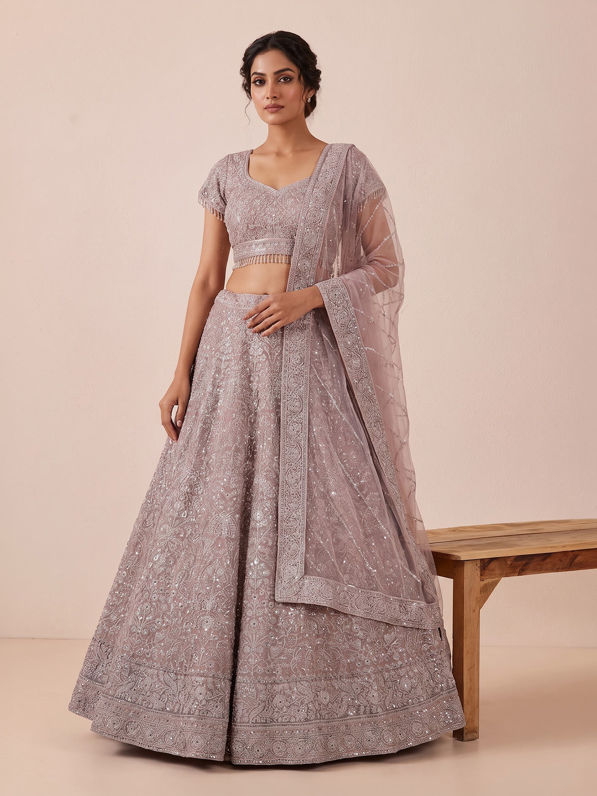 Mauve purple womens shimmer sequin lehenga