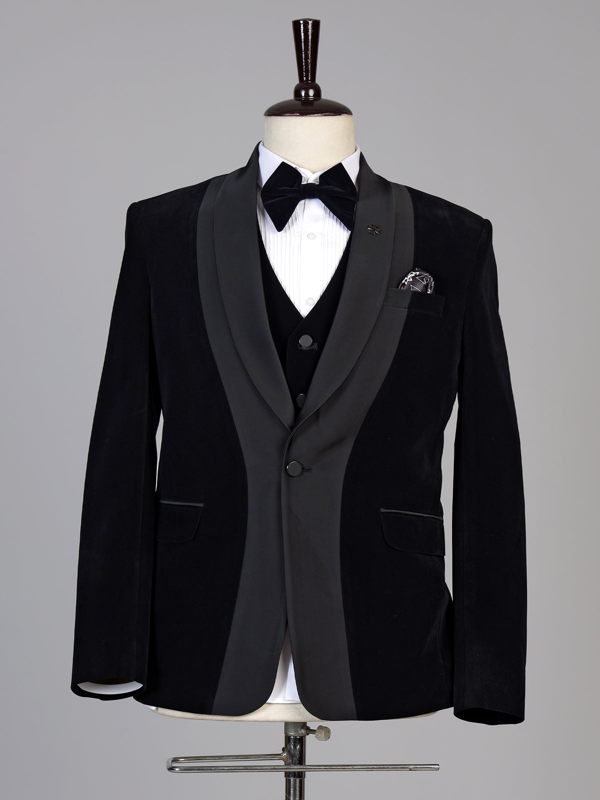 Black mens statement shawl lapel coat suit