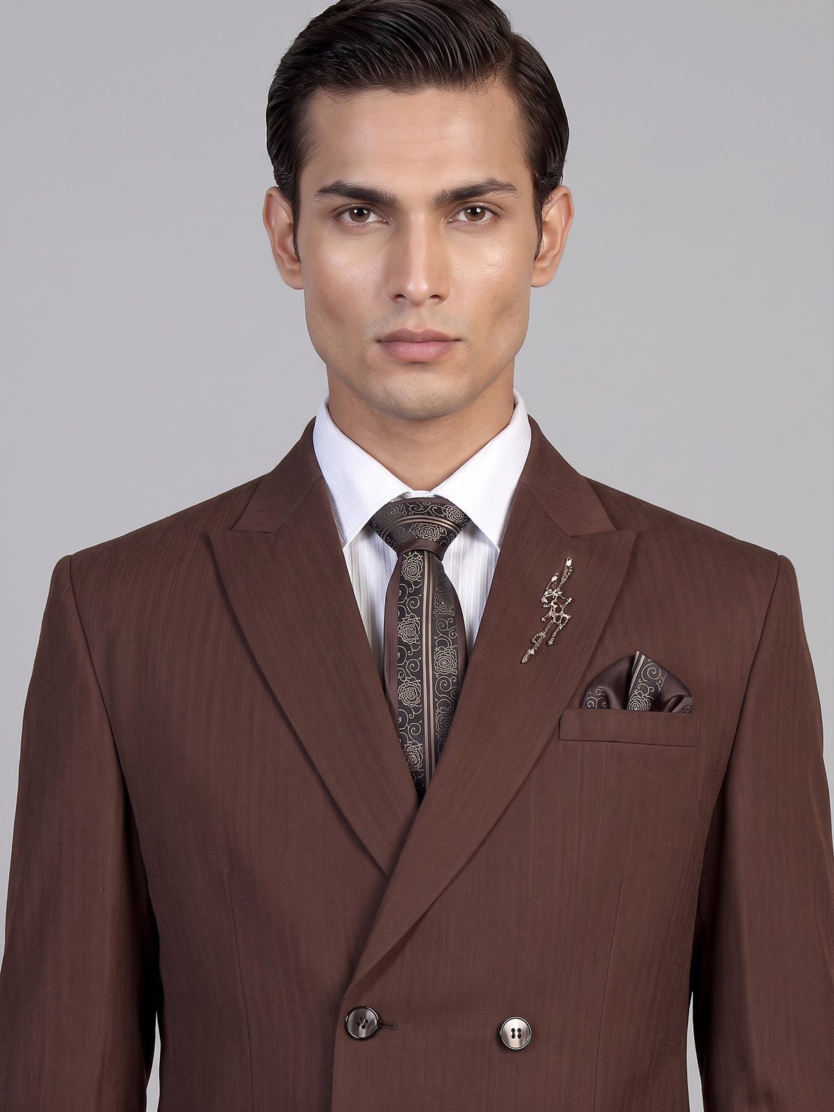 Coffee brown mens double breasted coat suit