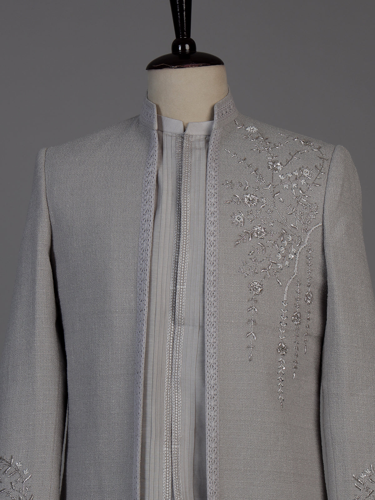 Grey mens botanical jacket jodhpuri suit