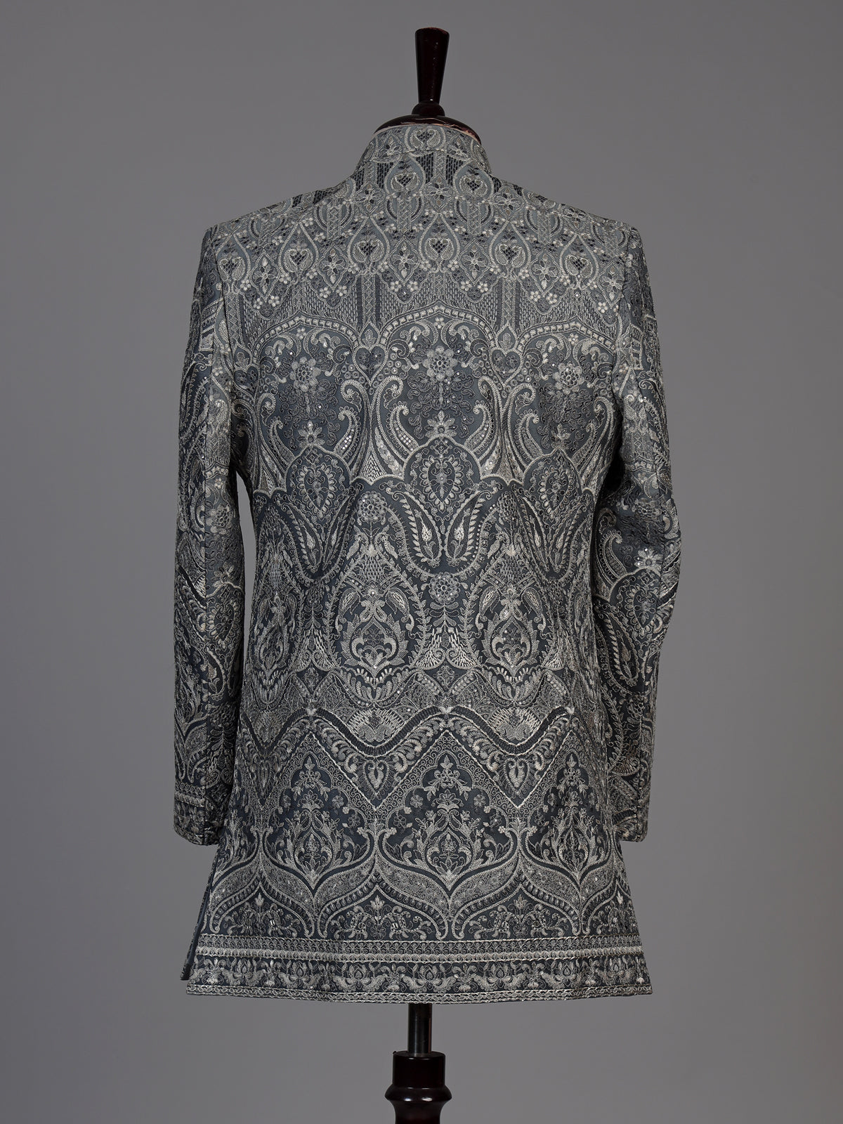 Grey mens damask brocade jacket indo western