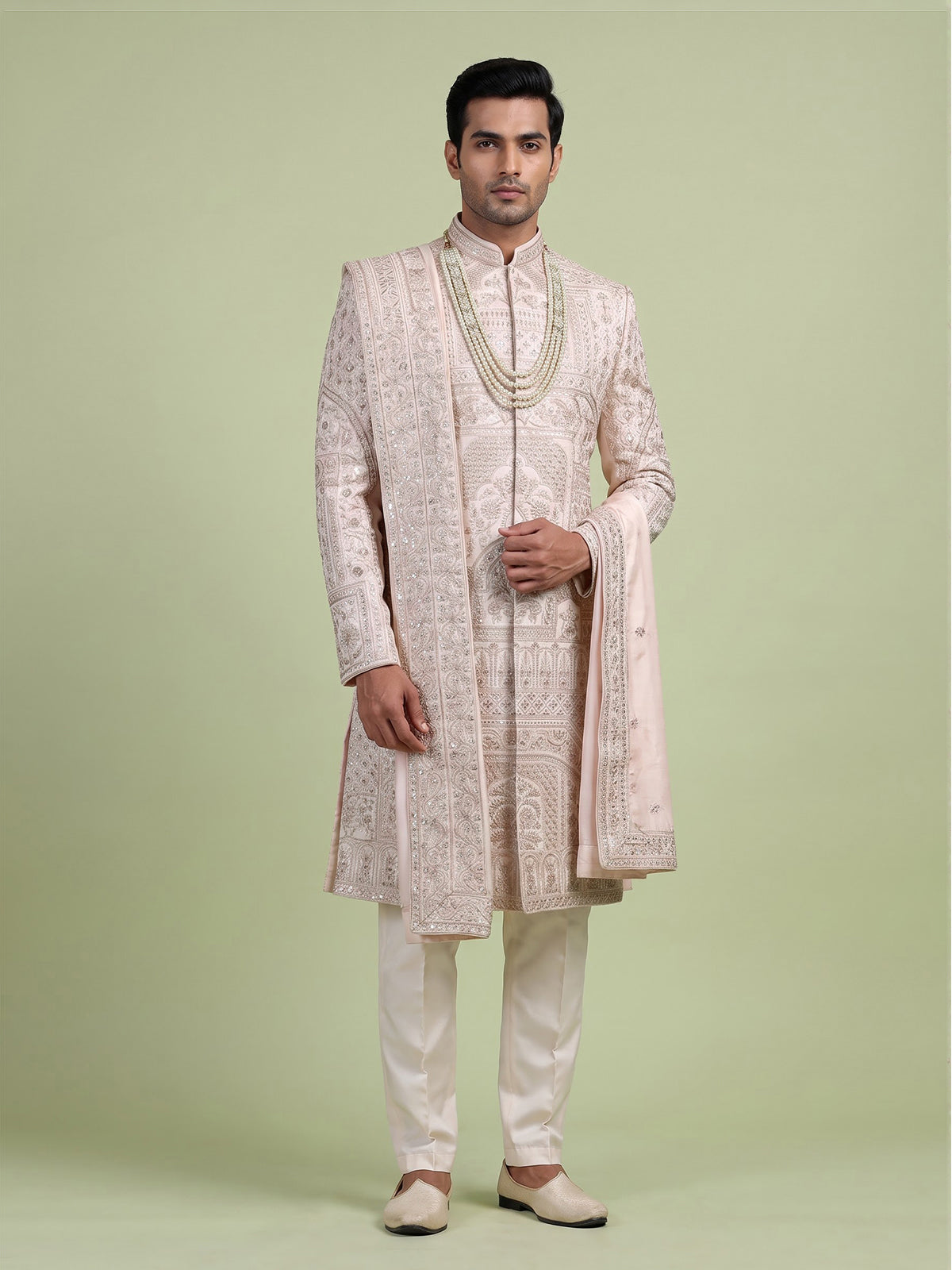 Blush pink embroidered sherwani for men