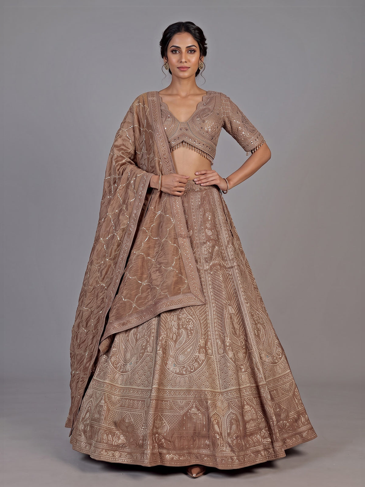 Metallic mocha brown heritage lehenga choli for women