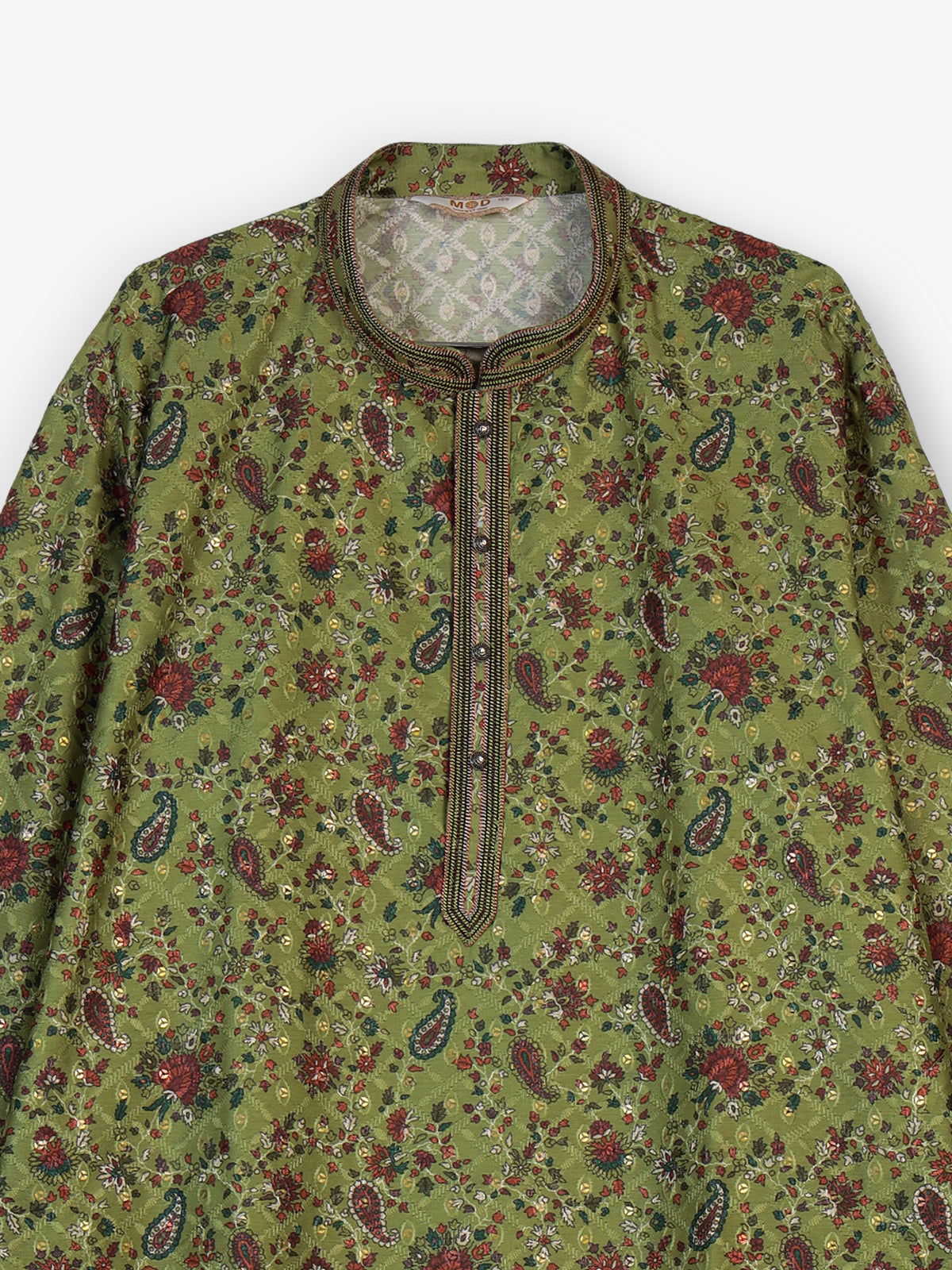Mehendi green floral cotton silk kurta suit for celebrations for men