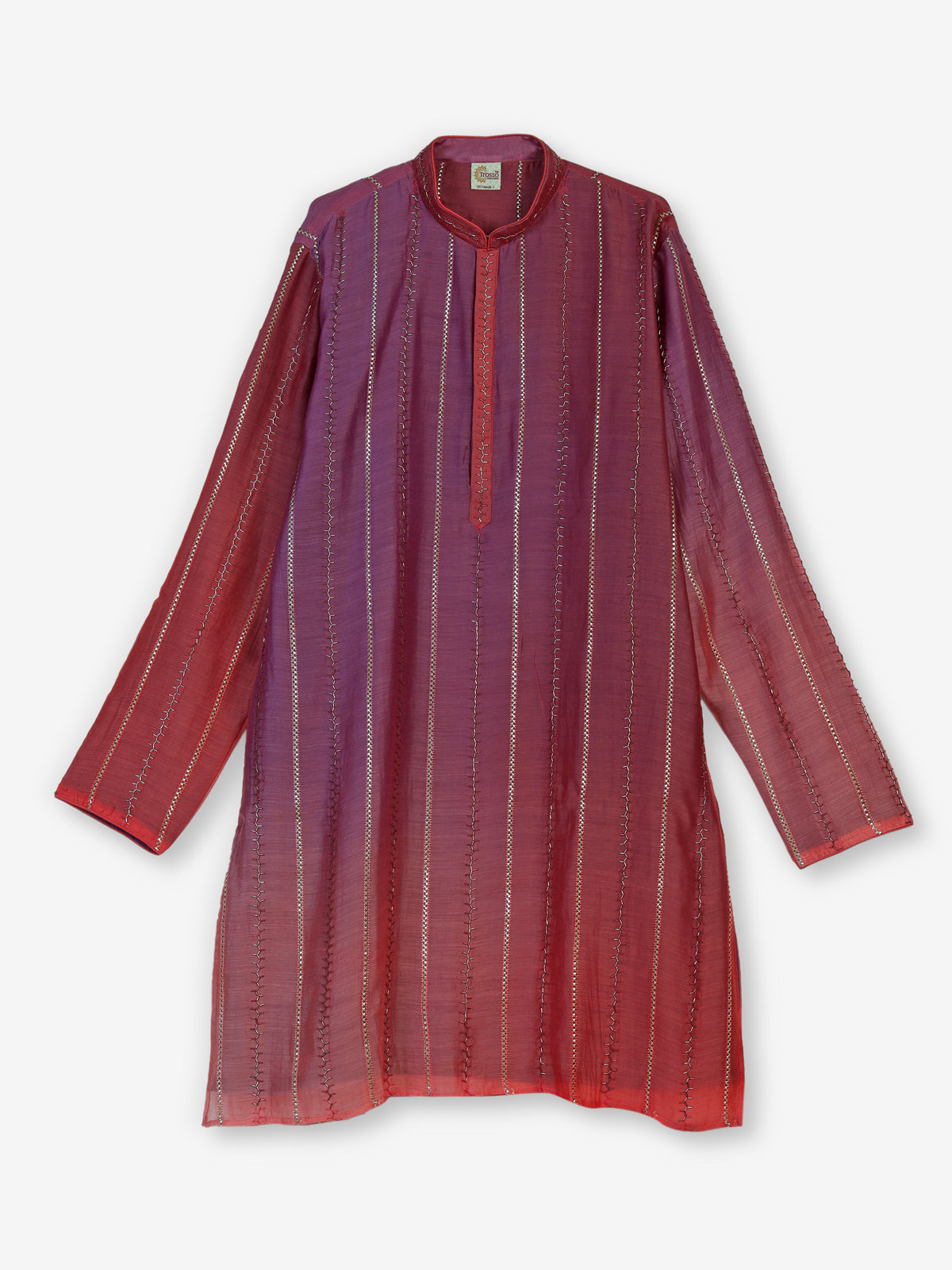 Purple shaded silk kurta suit with cutdana and gota detailing for men