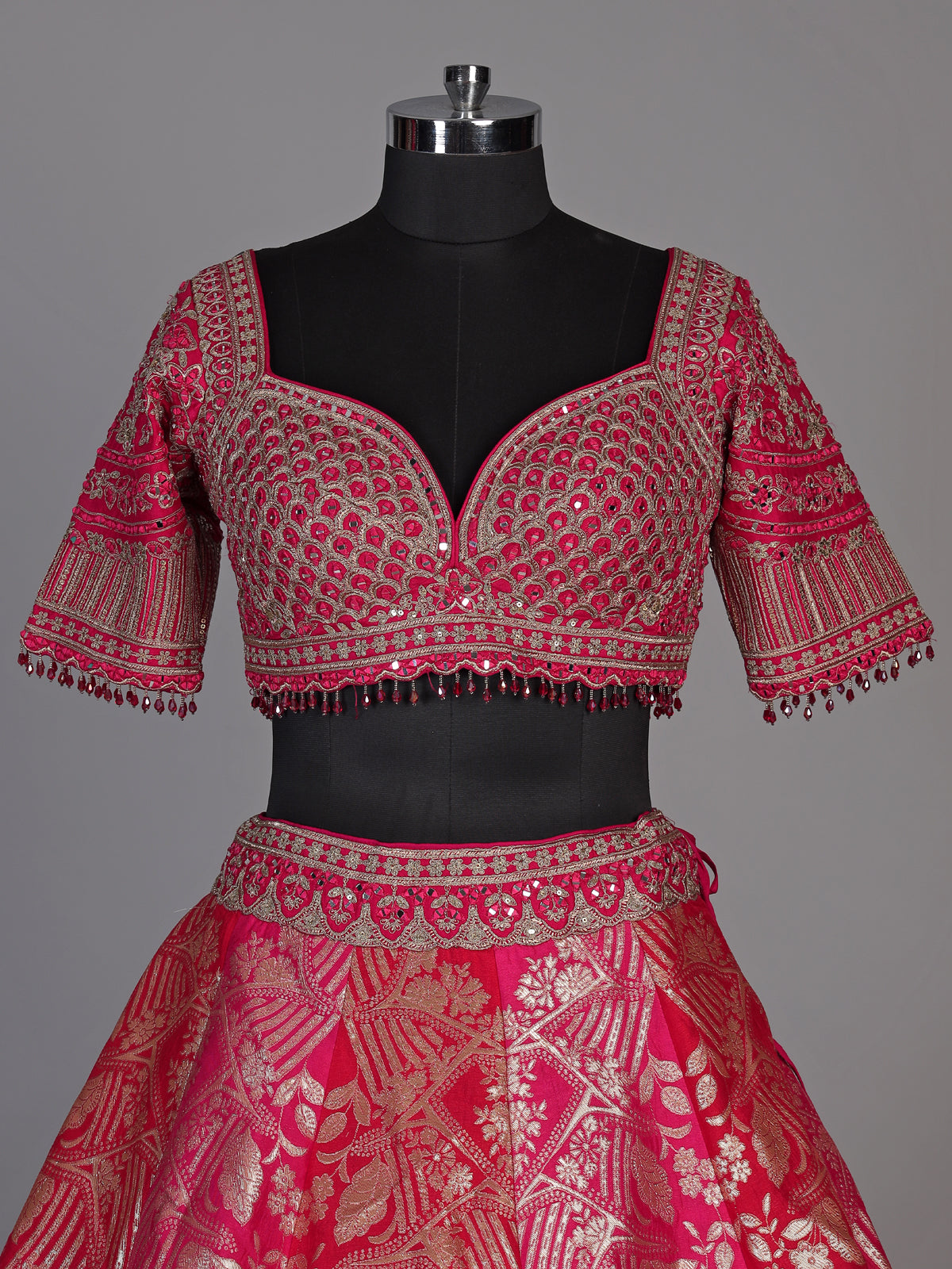 Rani pink banarasi jacquard lehenga choli with dupatta