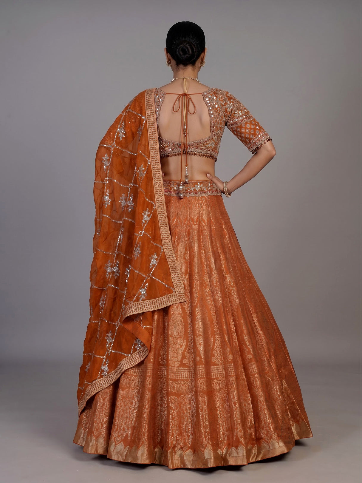 Orange banarasi silk wedding wear lehenga choli with dupatta