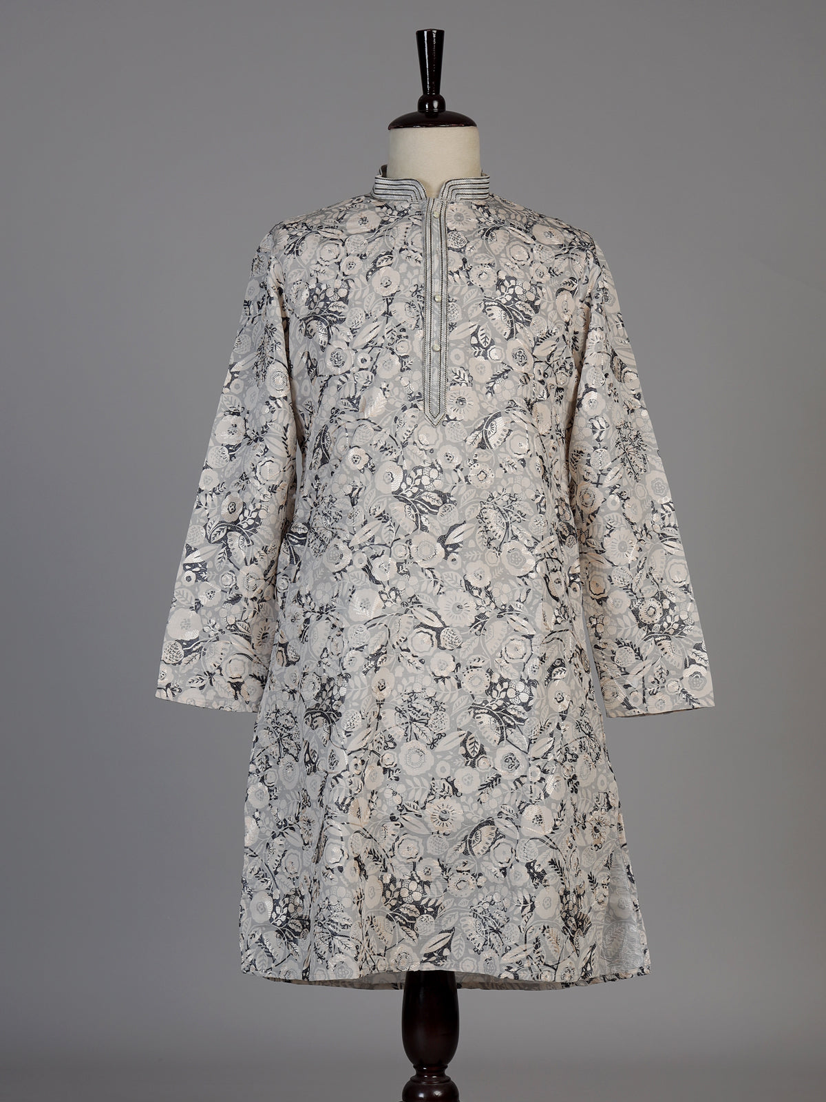 Beige cotton floral kurta suit for men graceful celebrations