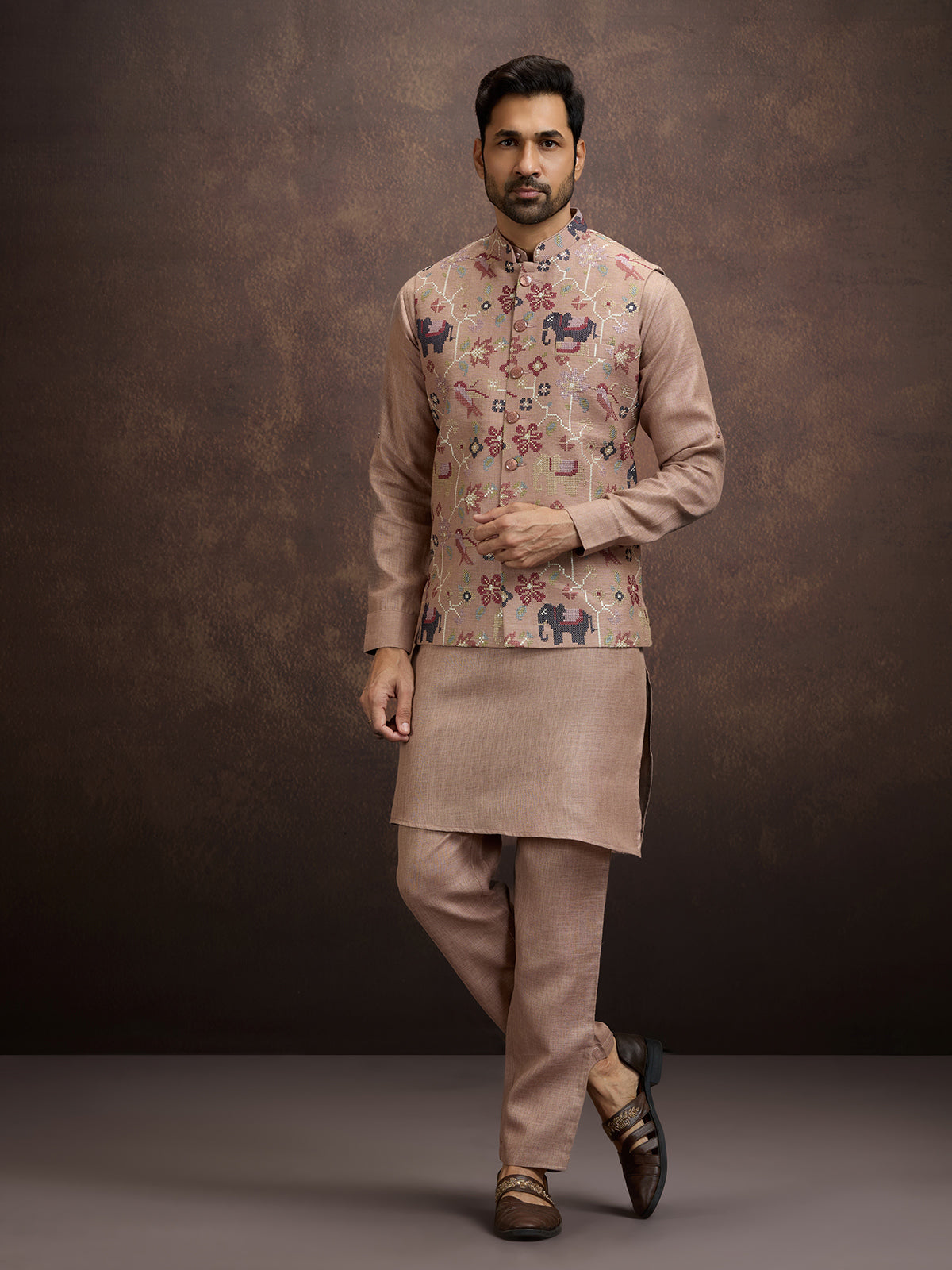 Rose wood pink cotton linen waistcoat set