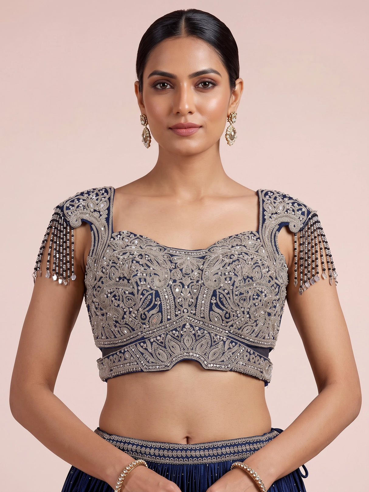 Navy blue mughal arch lehenga choli for women