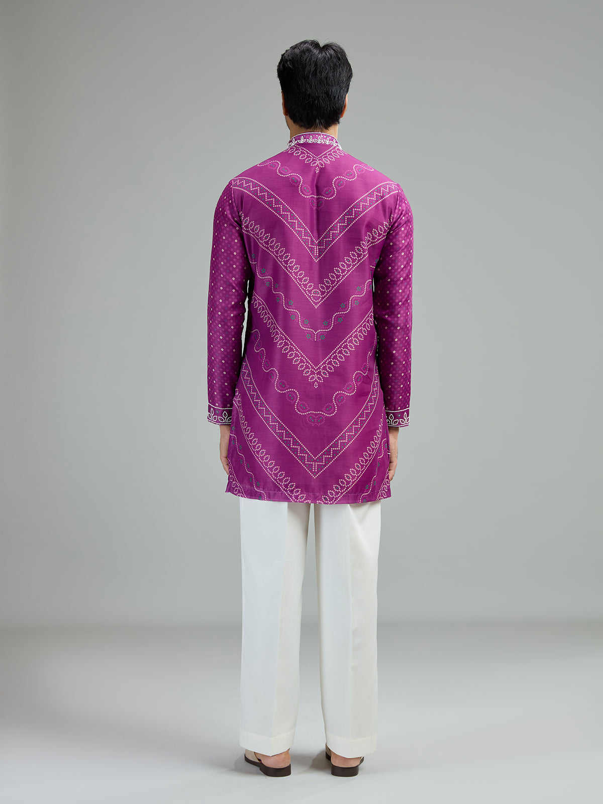 Deep purple mens chevron bandhani kurta suit