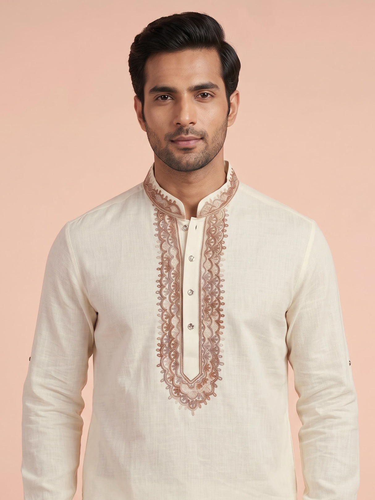 Cream kashmiri paisley kurta for men