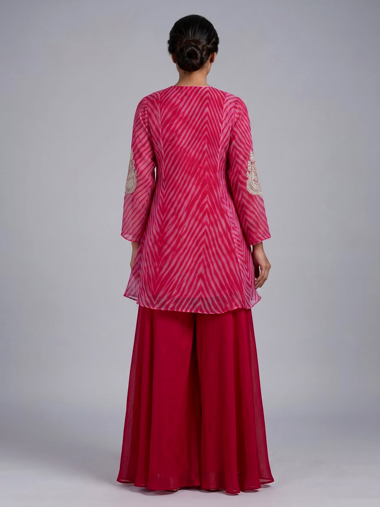 Rani pink tissue silk palazzo suit with printed