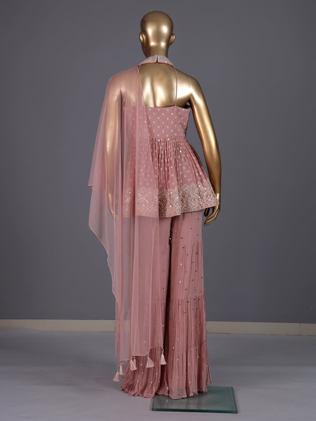 Onion pink georgette sharara suit with embellished sharara