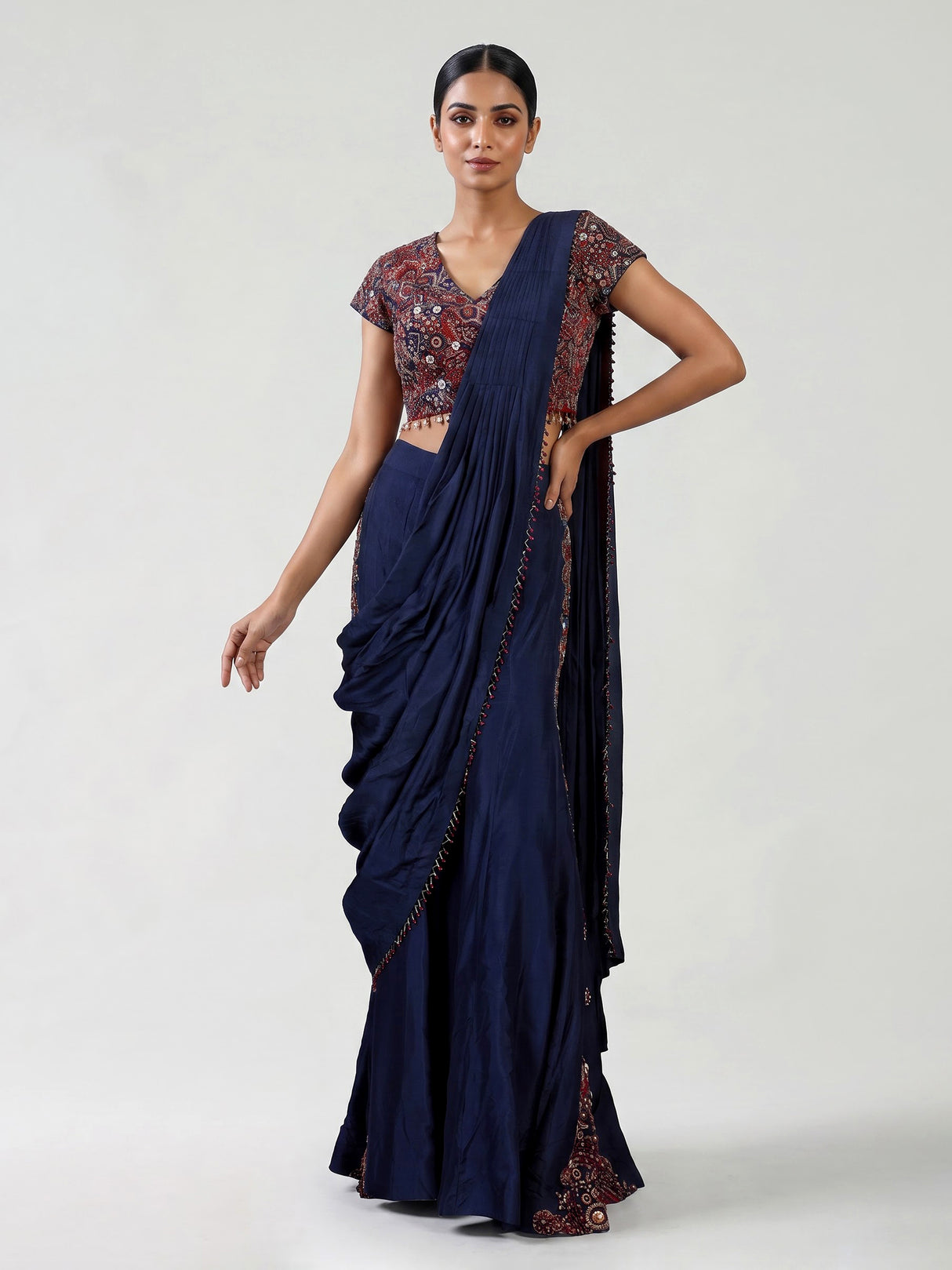 Navy blue kutch embroidered palazzo suit for women