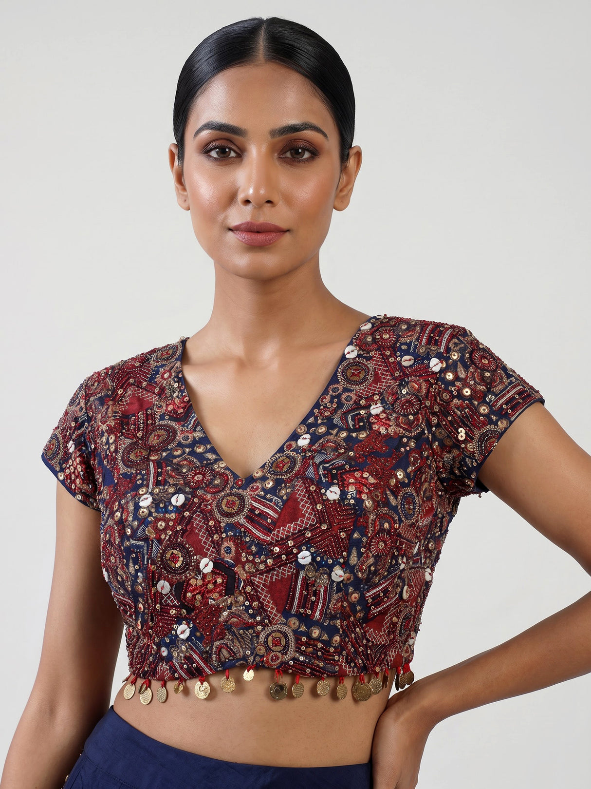 Navy blue kutch embroidered palazzo suit for women