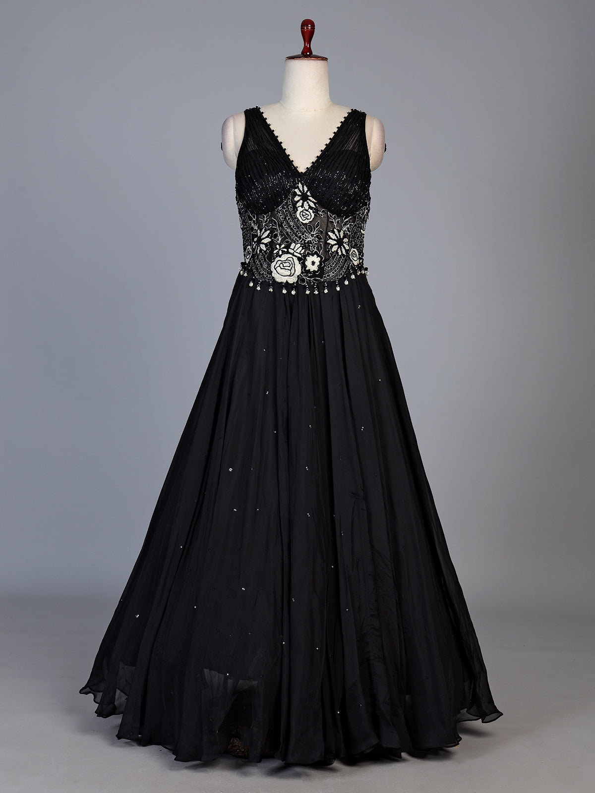 Black shimmer drape floor length suit for women