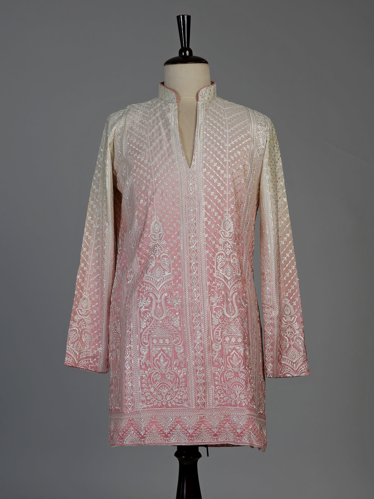 Cream pink silk mens kurta suit with shaded festive elegance