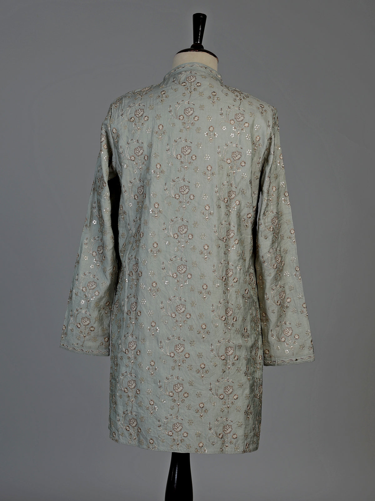 Dusty mint green silk blend mens kurta suit with sparkling detailing